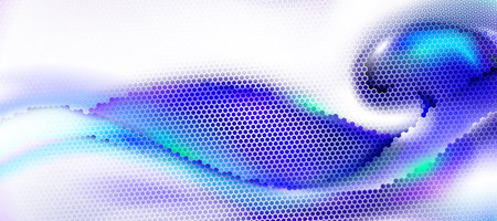 Blue and white wave abstract background, textured by hexagons. Storm in a glass with hexs. Technology perforated to cover design. Minimal composition with hex shapes. Vector illustration Eps 10.のイラスト素材