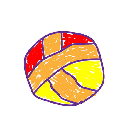 Children ball in a deliberately childish style. Child drawing. Sketch imitation painting felt-tip pen or marker. Games and toy symbol. Vector illustration Eps 10.のイラスト素材
