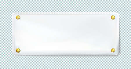 White rectangular painted plate with gold bolt or screws isolated. Style for graphic and web design, label, template.のイラスト素材