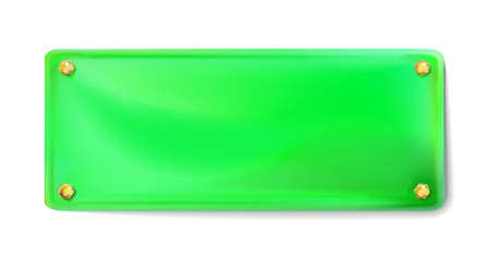 Green rectangular painted plate with gold bolt or screws isolated. Style for graphic and web design, label, template.のイラスト素材