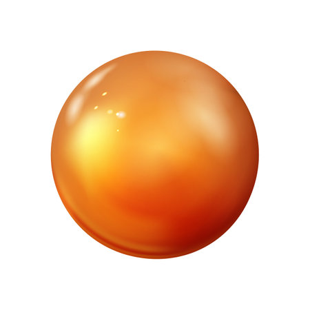 Glossy orange 3d bubble or sphere, ball fashionable blue color. Gloss mock up of clean realistic orb, icon. Geometric simple shape design, figure circle shape. Isolated vector illustration Eps10.のイラスト素材