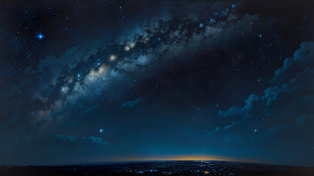 a view of the night sky with the milky in the background, cosmic skies.の素材