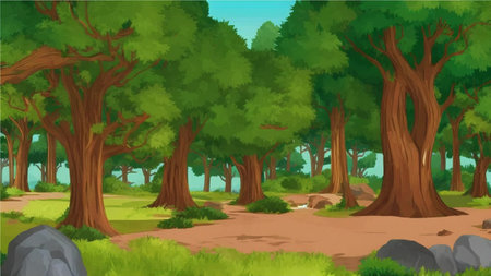 A dirt road in the middle of a forest, background art, forest backgroundの素材