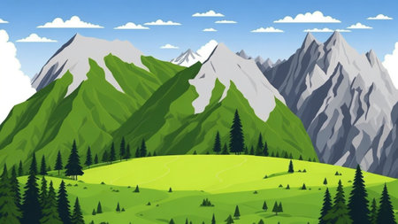 Mountainous background with a blank landscape of a nature park in the daytimeのイラスト素材