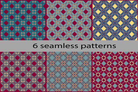 Set of six vector illustration. Seamless vector ornament of simple intersecting geometric shapes. Geometric seamless patternのイラスト素材