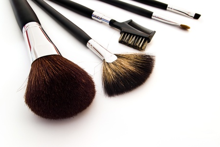 set of professional makeup brushes on white backgroundの写真素材
