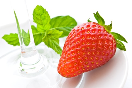 strawberry with mint and glassの写真素材