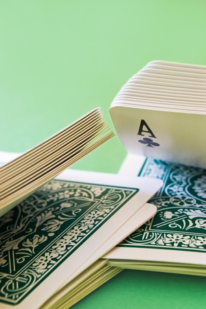 close-up of playing cards shuffled with an aceのeditorial素材