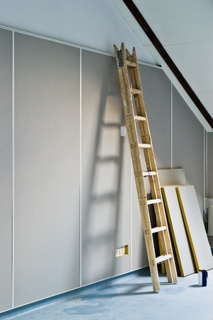 renovation - ladder and construction materials indoorsの写真素材