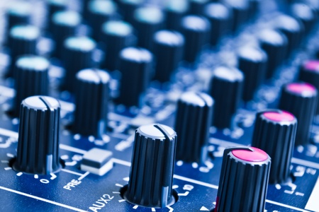 audio mixer knobs with shallow depth of fieldの写真素材
