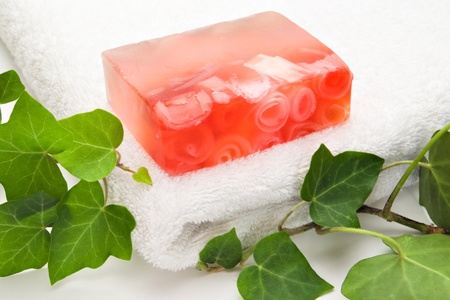 handmade soap white towel and ivyの写真素材