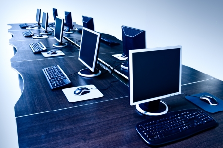 modern computers with LCD screensの写真素材