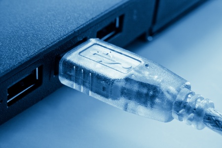 macro shot of usb plug in laptop computer