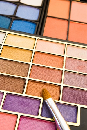 close-up of make-up colors and brushの写真素材