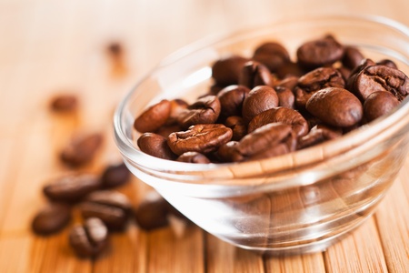 closeup of coffee beans in small bowlの写真素材