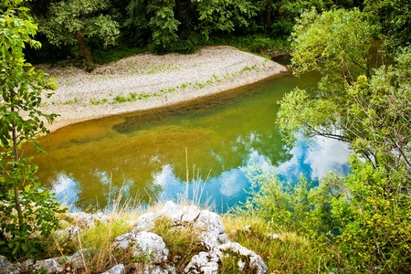 secret paradise with river sand and rocksの写真素材