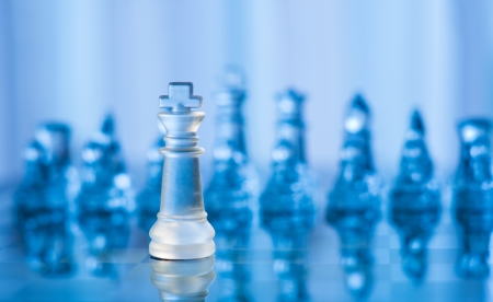 blue glass chess with shallow depth of gieldの写真素材