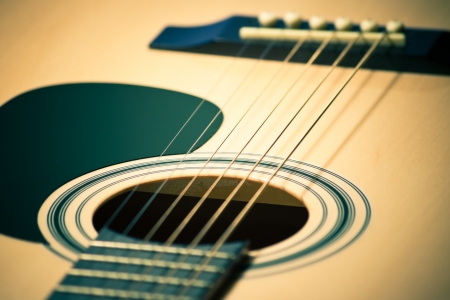 closeup of classic guitar with shallow depth of fieldの写真素材
