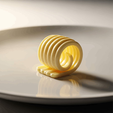 Spiral of butter on a plate with shadow on a light backgroundの素材