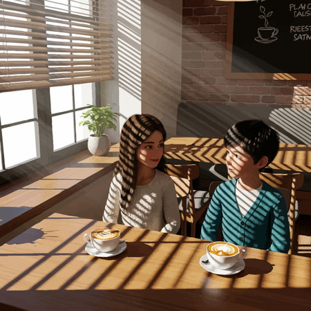 Couple in a cafe. A man and a woman are drinking coffee.の素材