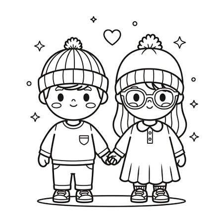 cute little kids couple with winter clothes vector illustration design vector illustration designの素材