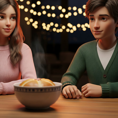 Young couple sitting at the table in a cafe and looking at the cameraの素材