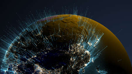 Global communication network concept. 5G technology. 3D rendering