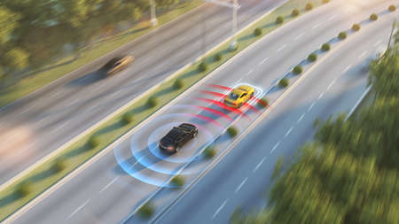 the movement of the car under the control of autopilot. 3d renderingの写真素材