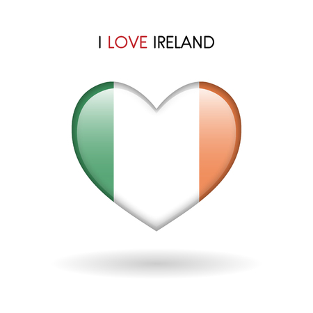 Love Ireland symbol. Flag Heart Glossy icon on a white background isolated vector illustrationのイラスト素材