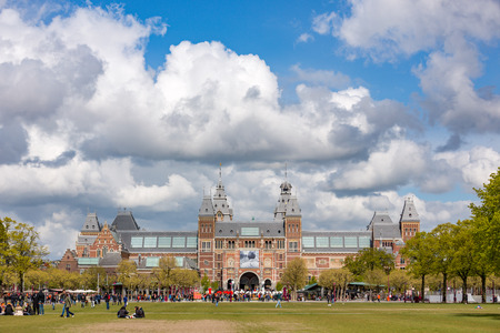 The Rijksmuseum on the  museumsquare in Amsterdam the Netherlands.のeditorial素材