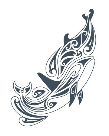 illustration of dolphins, in tribal drawing styleのイラスト素材
