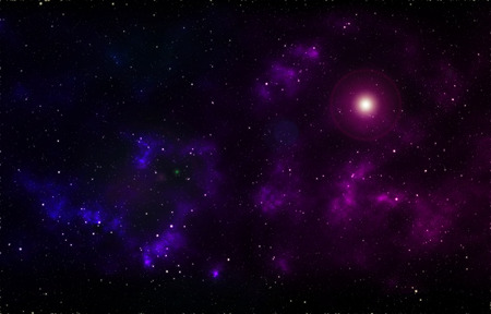 Large clouds of gas glowing deep in space