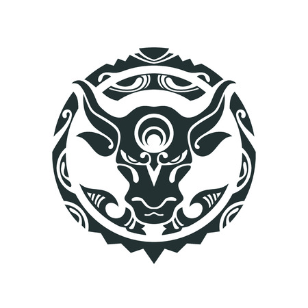 Tattoo of a bull in Polynesian style. Vector illustration. Traditional Maori Taniwha tattoo designのイラスト素材