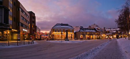 Tromso city street. Christmas street of Tromso city. Norway, december 2011のeditorial素材