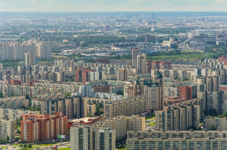 Sleeping quarters. Aerial view of a Russian suburb in St. Petersburg. August, 2018 - Russia. St. Petersburgのeditorial素材