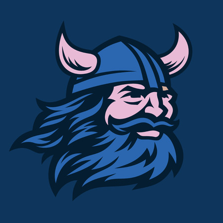 Viking head vector image. Head of bearded viking warrior with horned helmet.のイラスト素材