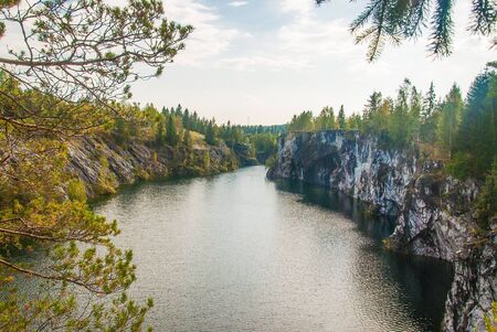 Marble canyon in the mountain park of Ruskeala, Karelia, Russia. Autumn landscape