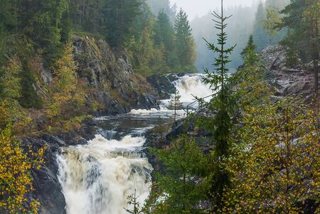 Kivach waterfall in Karelia, Russia. Nature landscape of the Russian north