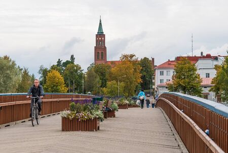 Savonlinna, Finland, September 2019: The bridge in the city of Savonlinna. Lake Saimaa.のeditorial素材