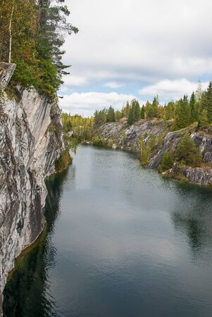 Ruskeala Mountain Park - Landmark of Russia. Marble mountain rock quarry landscape, Kareliaの写真素材