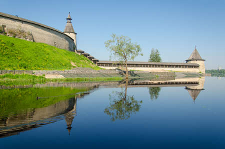 Pskov Kremlin - fortification architecture of Russia. The ancient Russian city of Pskovのeditorial素材