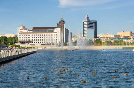 August, 2020, Kazan, Tatarstan: Kaban lake embankment in Kazan, Tatarstanのeditorial素材