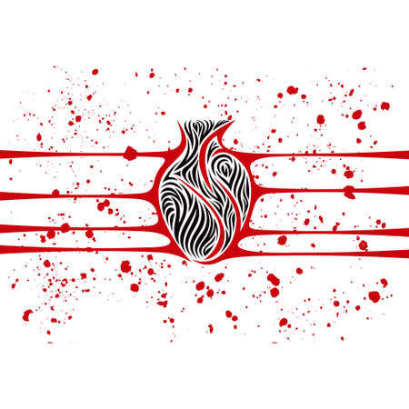 Heart with stretched veins and blood splashes vector imageのイラスト素材
