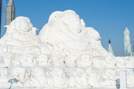 Harbin Ice and Snow World-sheep snow carvingの写真素材
