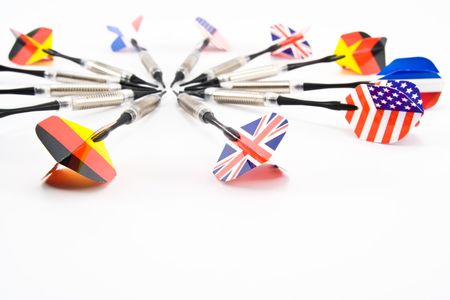 Detail of different darts making circle. Isolated.の写真素材