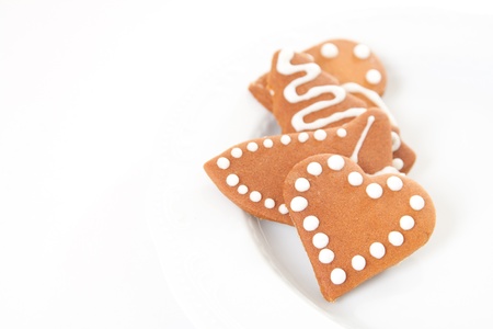 Different shaped homemade Christmas gingerbread cookies with icing.の写真素材