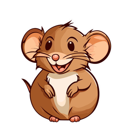 Illustration of a Cute Little Brown Mouse Cartoon Character on a White Backgroundのイラスト素材