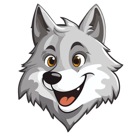 Illustration of a wolf head with a happy expression on a white background
