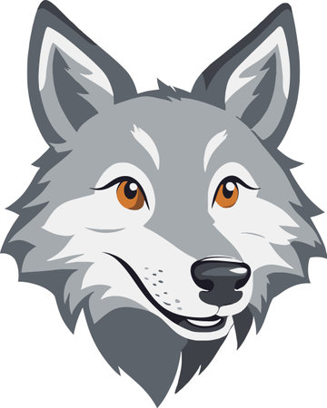 Portrait of a wolf head on a gray background. Vector illustration. Happy wolf.のイラスト素材