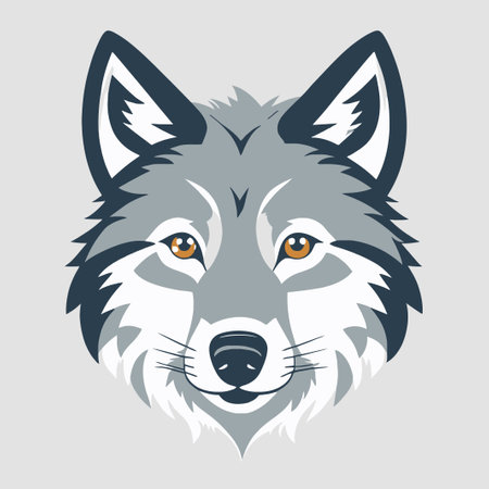 Wolf head isolated on gray background. Vector illustration for your design. a thoughtful wolf, thinking about something,のイラスト素材